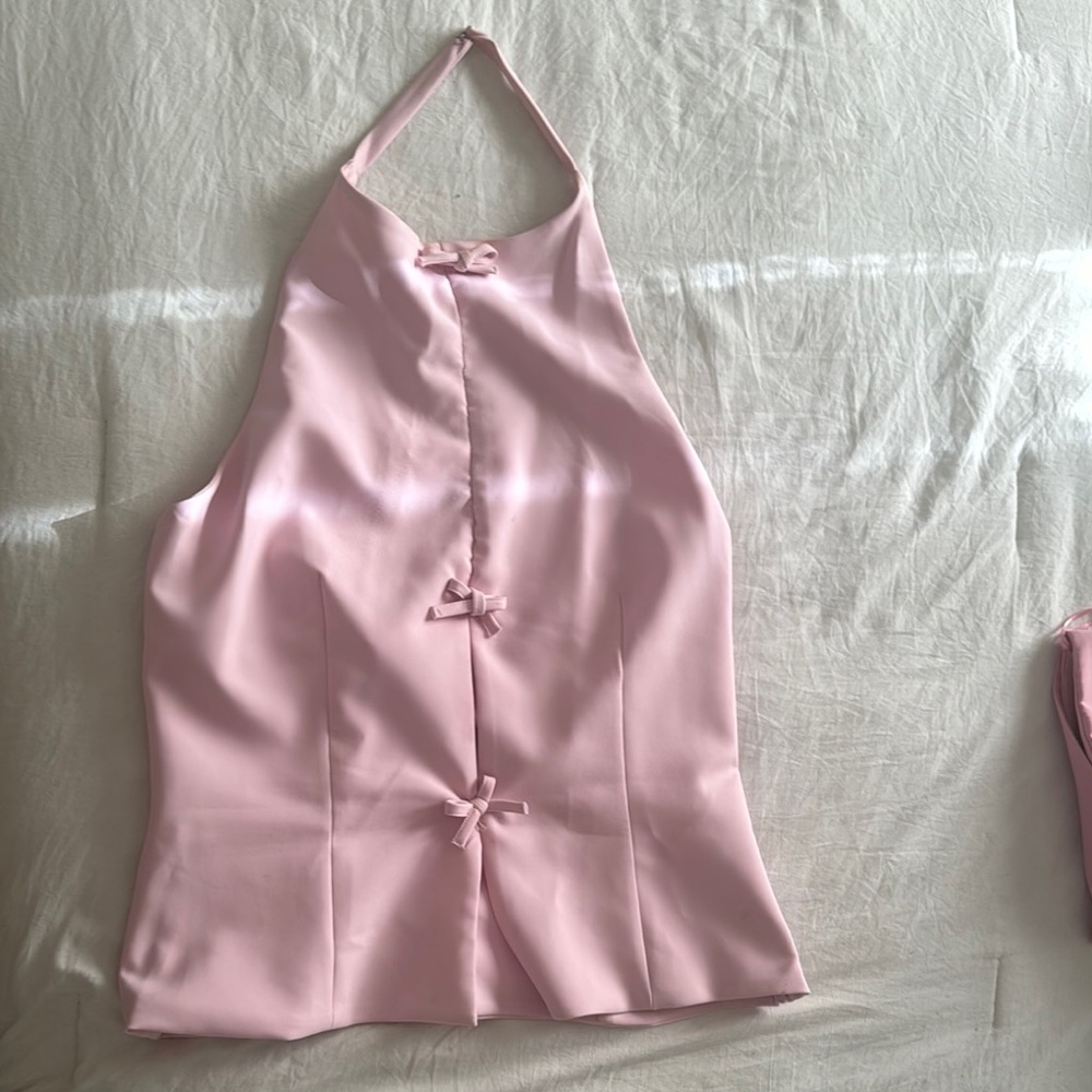 Zara Pink Halter Blouse with Bow Accents